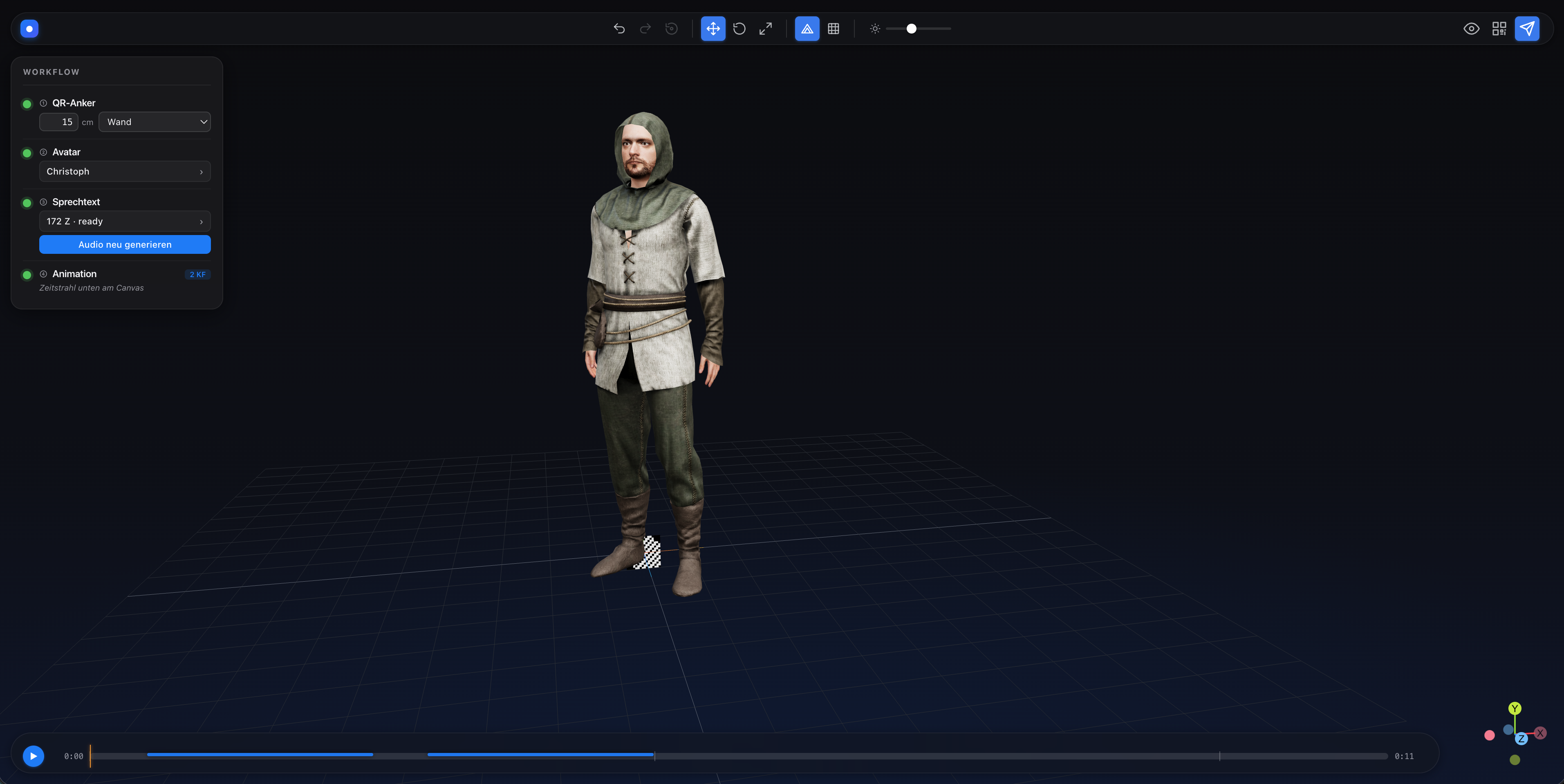 AR-CMS Editor mit 3D-Canvas und Workflow-Panel